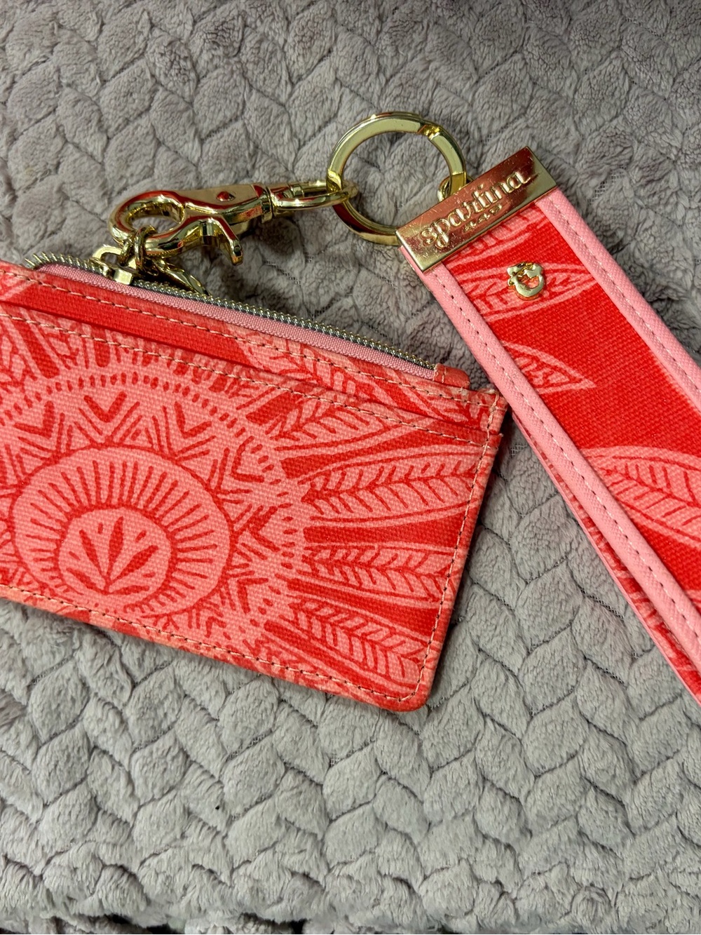 Spartina 449 Coral and Pink Patterned Wristlet Key & Card Holder